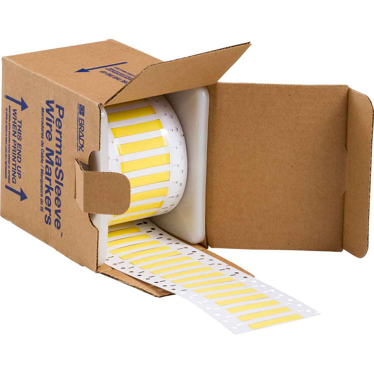 Etiquetas termocontráctiles PermaSleeve para alambres y cables, 1/8" diá., para impresoras con núcleo de 3" - 1.5", amarillo, de una cara