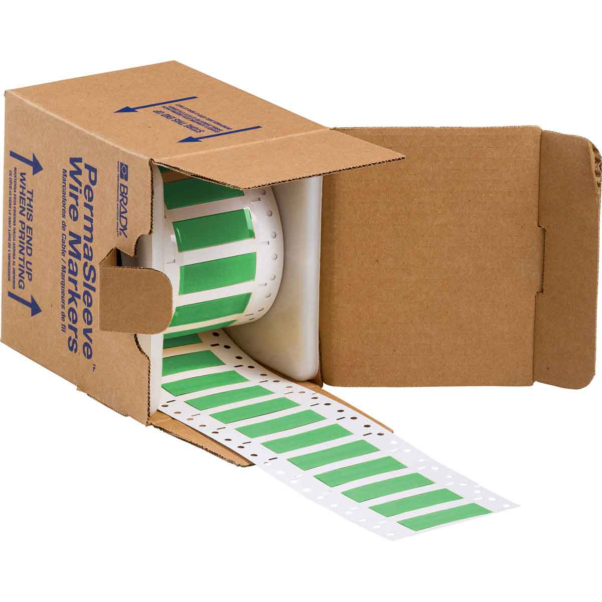 Etiquetas termocontráctiles PermaSleeve para alambres y cables, 3/8" diá., para impresoras con núcleo de 3" - 1", verde, de una cara