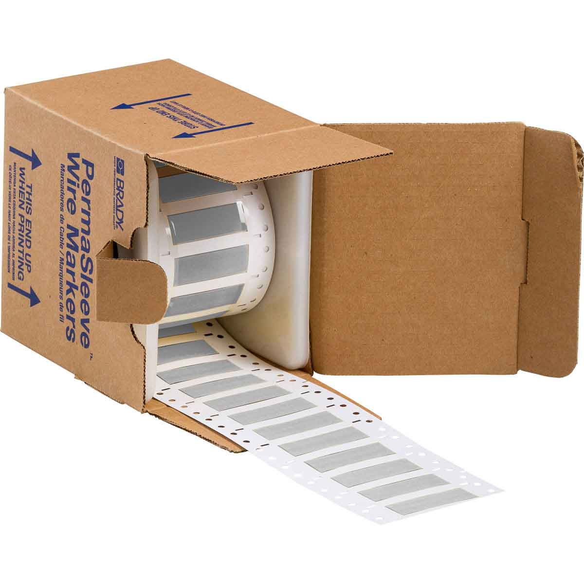 Etiquetas termocontráctiles PermaSleeve para alambres y cables, 3/8" diá., para impresoras con núcleo de 3" - 2", gris, de doble cara