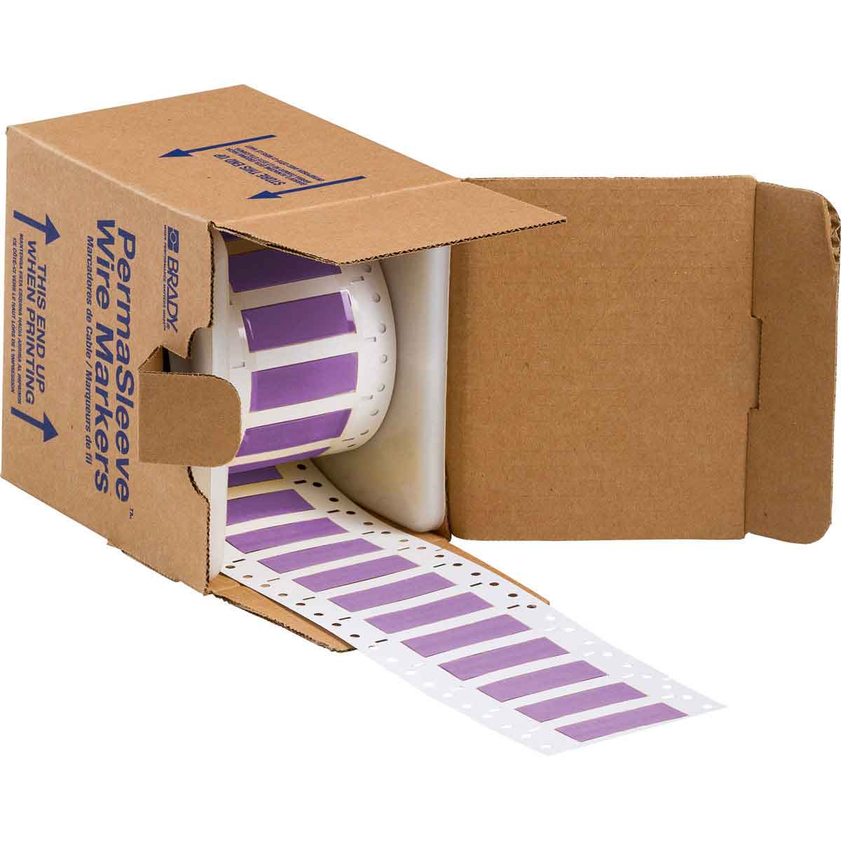 Etiquetas termocontráctiles PermaSleeve para alambres y cables, 3/8" diá., para impresoras con núcleo de 3" - 1", violeta, de una cara