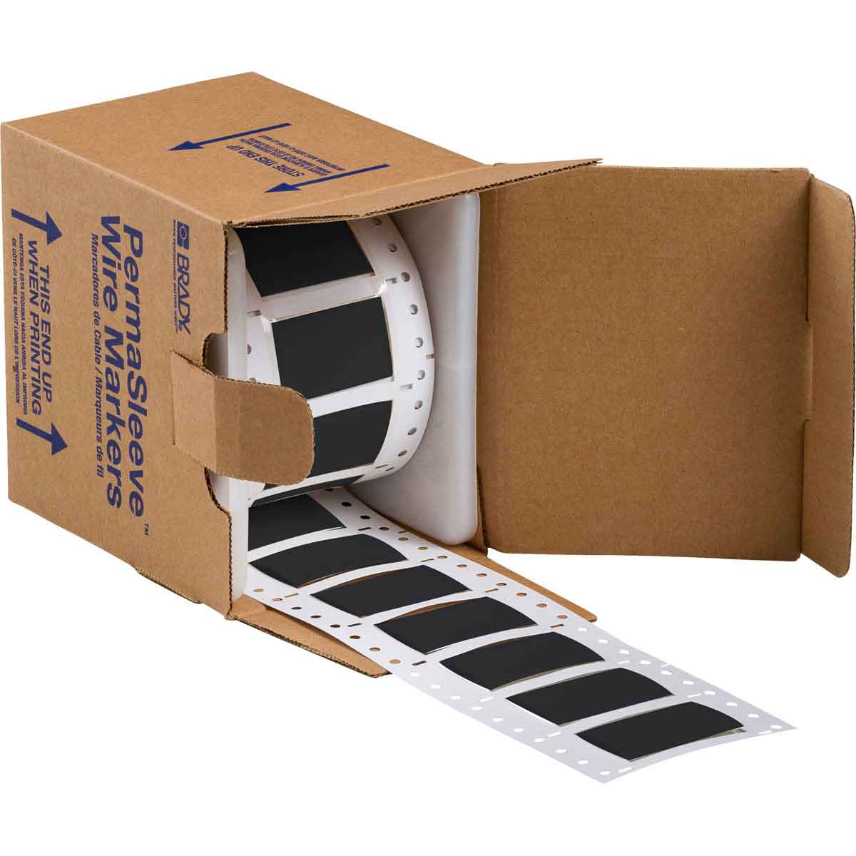 Etiquetas termocontráctiles PermaSleeve para alambres y cables, 3/4" diá., para impresoras con núcleo de 3" - 2", negro, de una cara