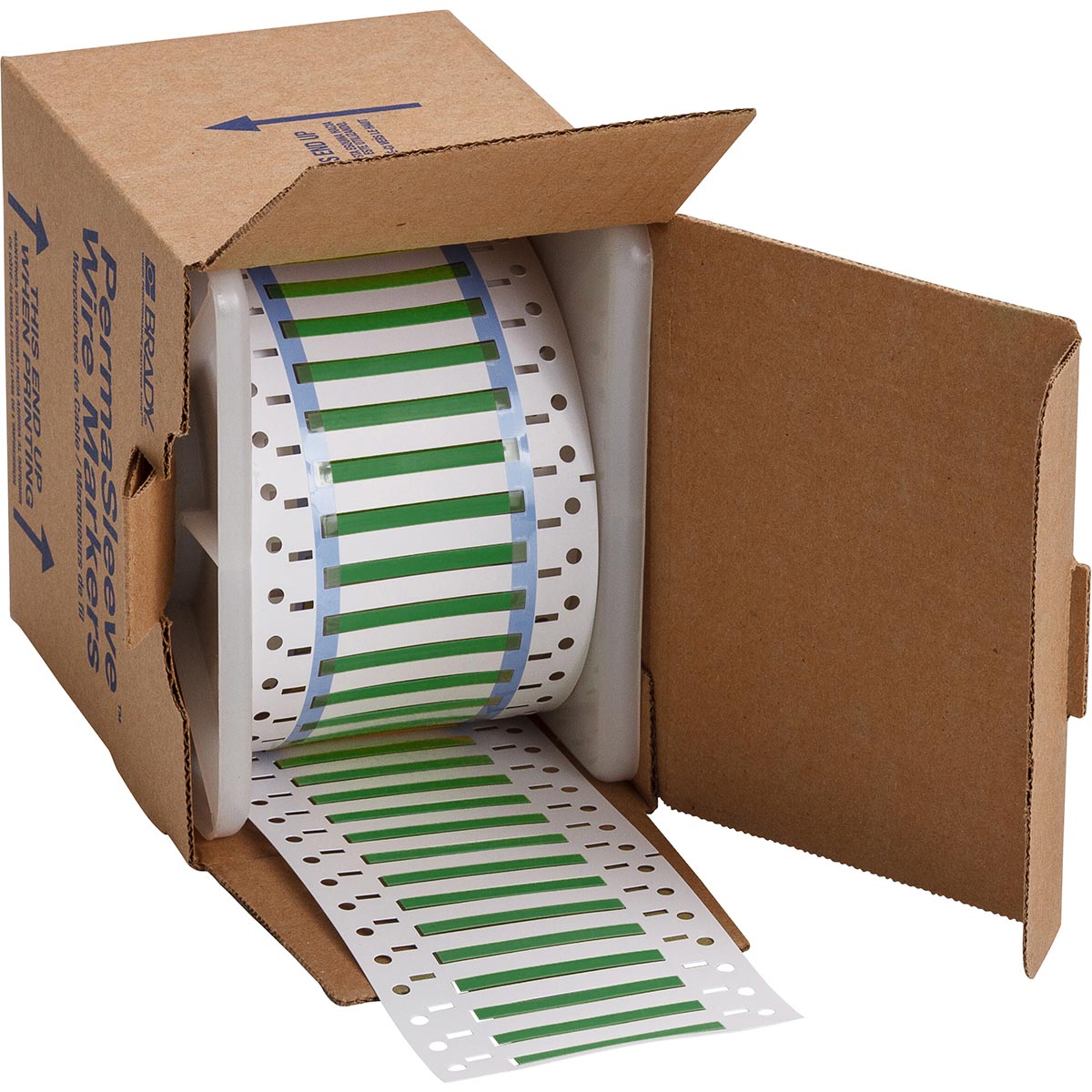 Etiquetas termocontráctiles PermaSleeve para alambres y cables, 3/16" diá., para impresoras con núcleo de 3" - 0.75", verde, de una cara