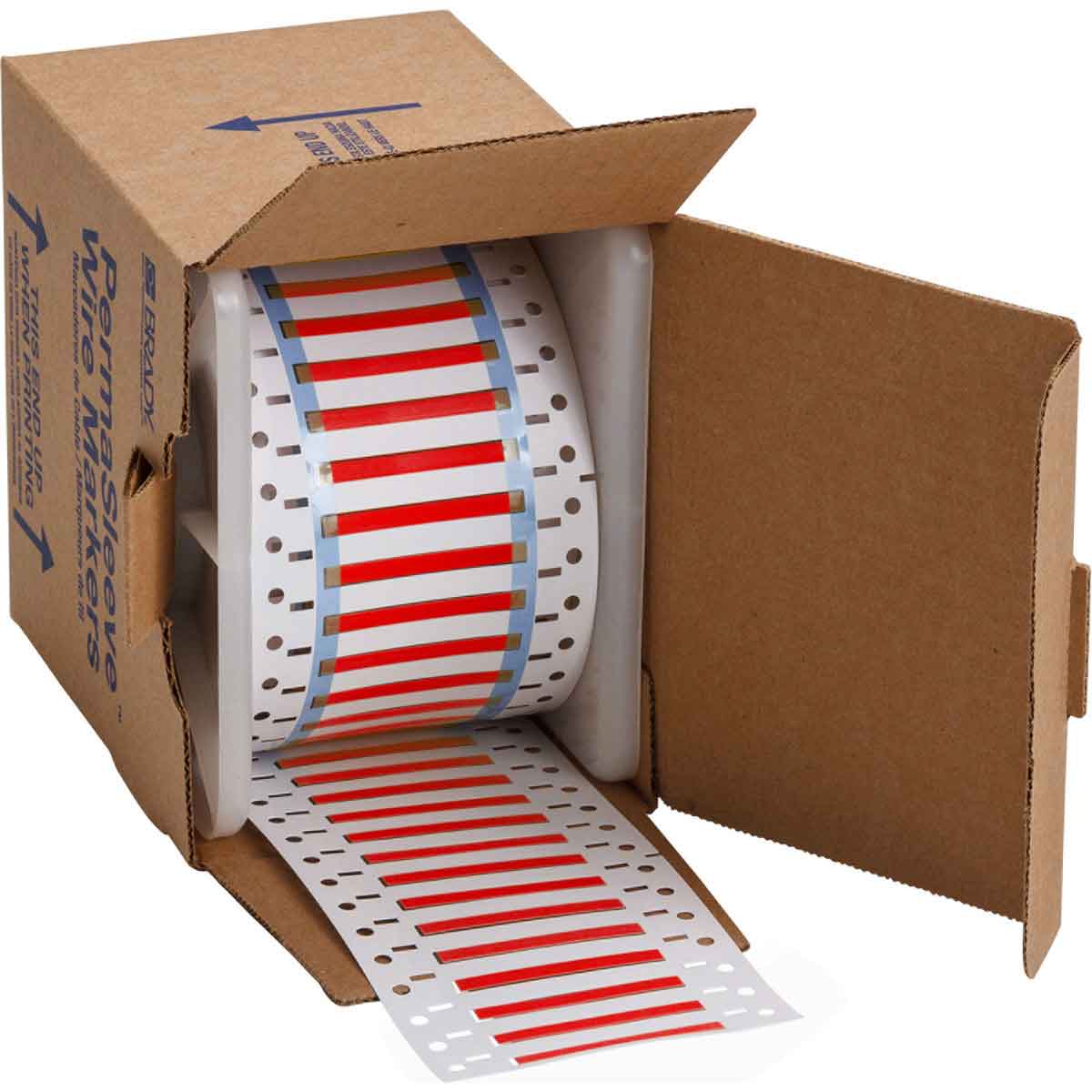 Etiquetas termocontráctiles PermaSleeve para alambres y cables, 3/32" diá., para impresoras con núcleo de 3" - 2", rojo, de una cara