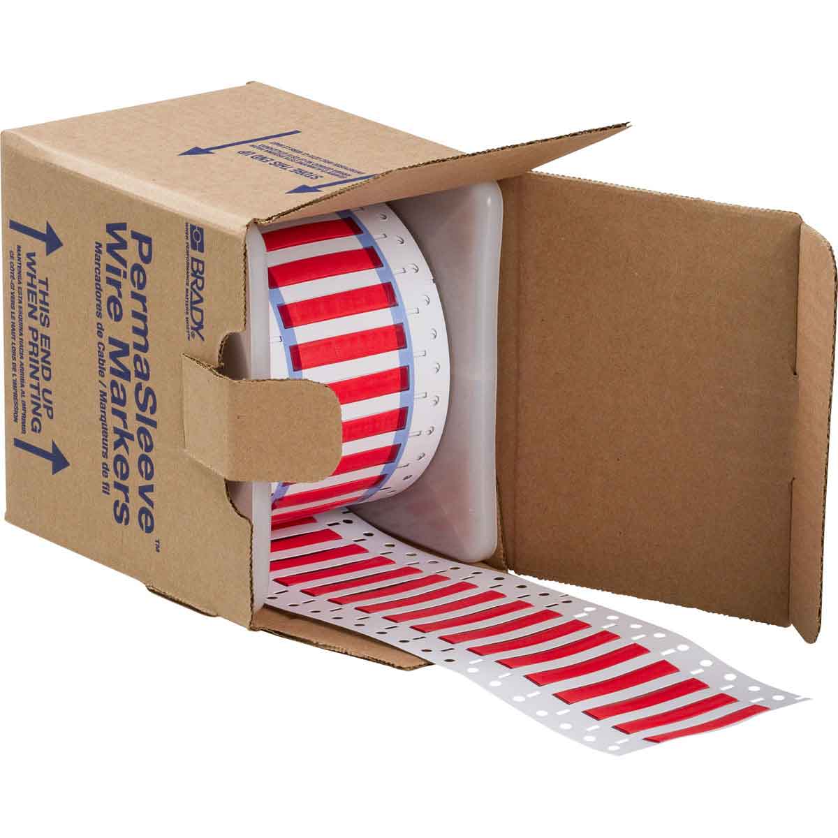 Etiquetas termocontráctiles PermaSleeve para alambres y cables, 3/16" diá., para impresoras con núcleo de 3" - 0.75", rojo, de una cara