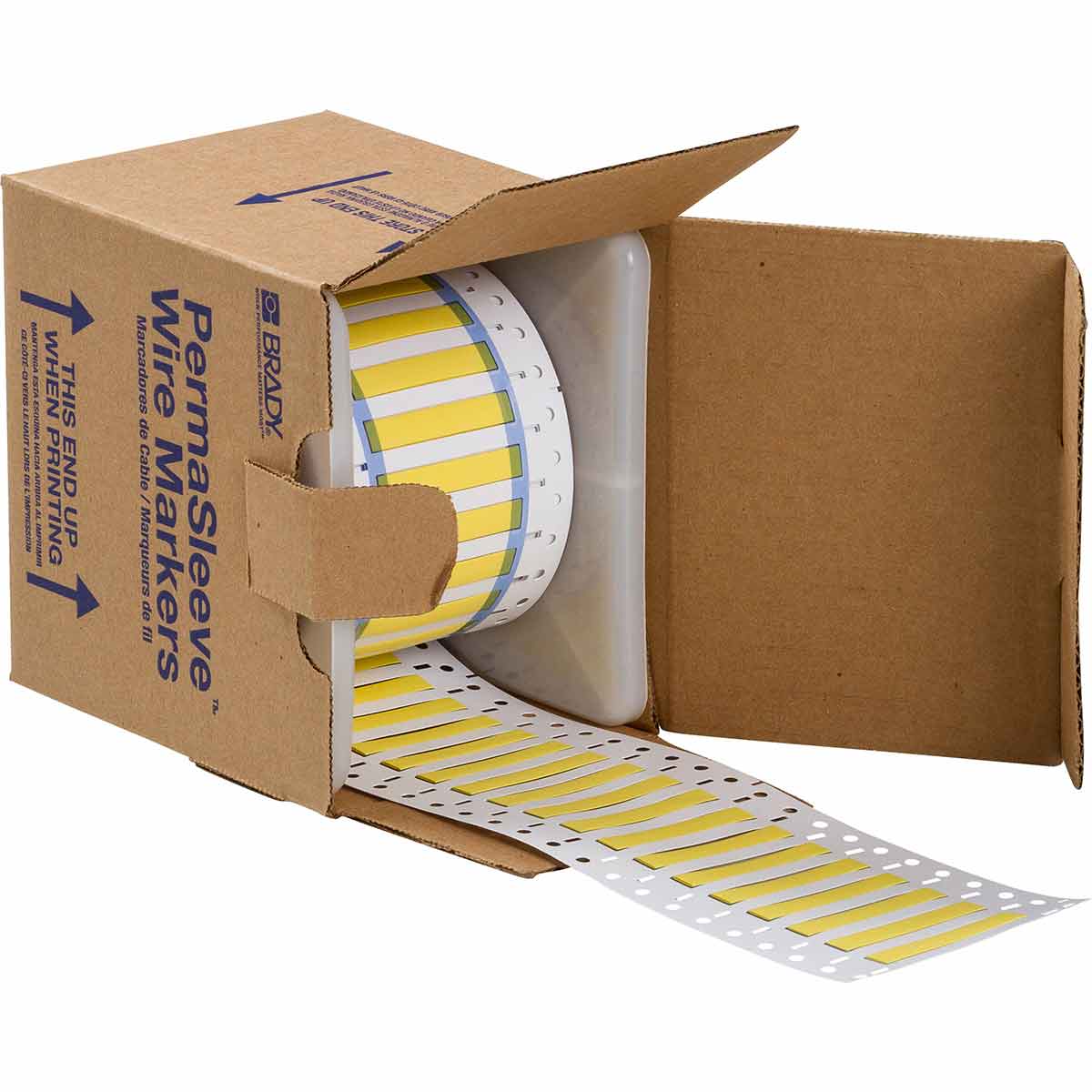 Etiquetas termocontráctiles PermaSleeve para alambres y cables, 3/16" diá., para impresoras con núcleo de 3" - 2", amarillo, de una cara