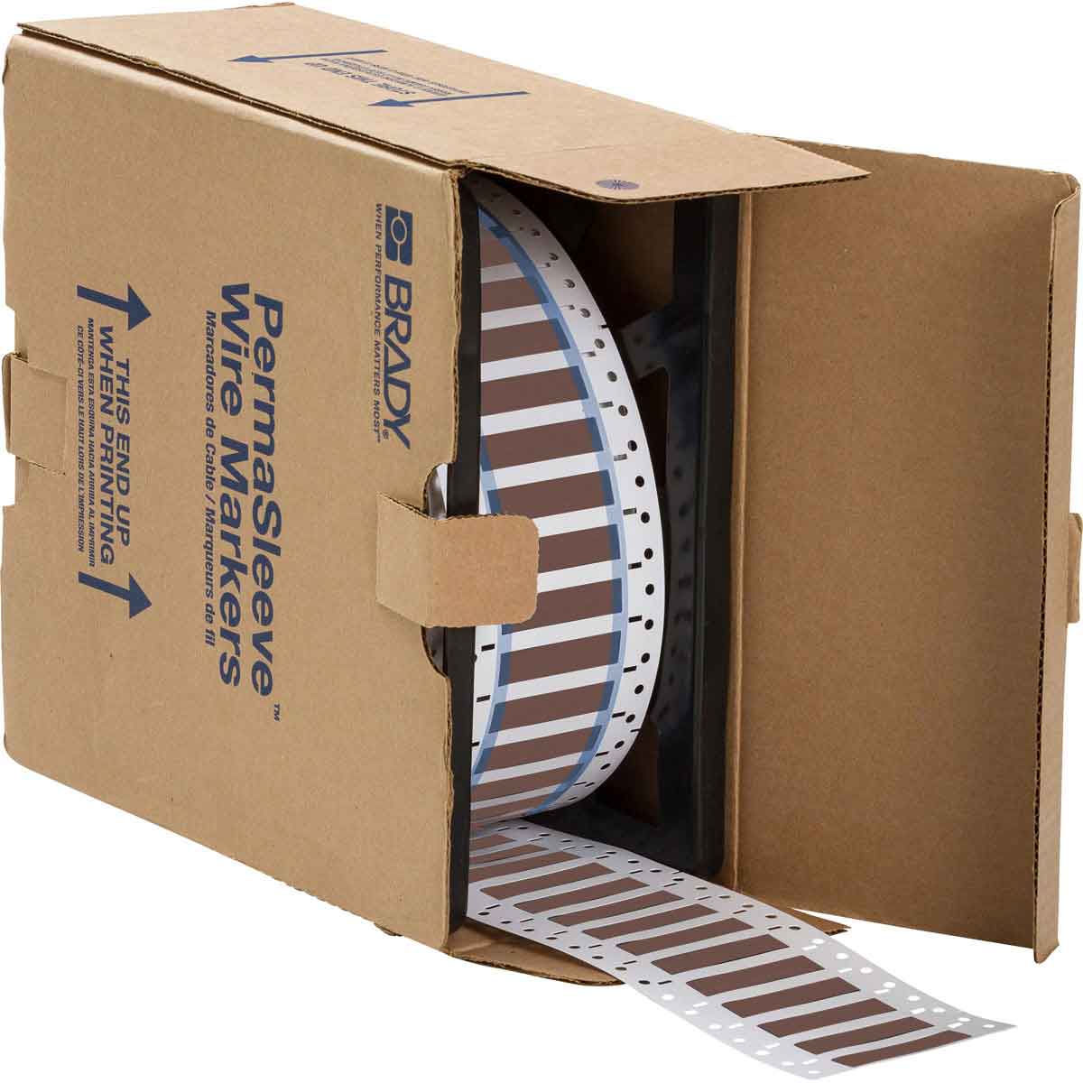 Etiquetas termocontráctiles PermaSleeve para alambres y cables, 3/8" diá., para impresoras con núcleo de 3" - 1", café, de una cara