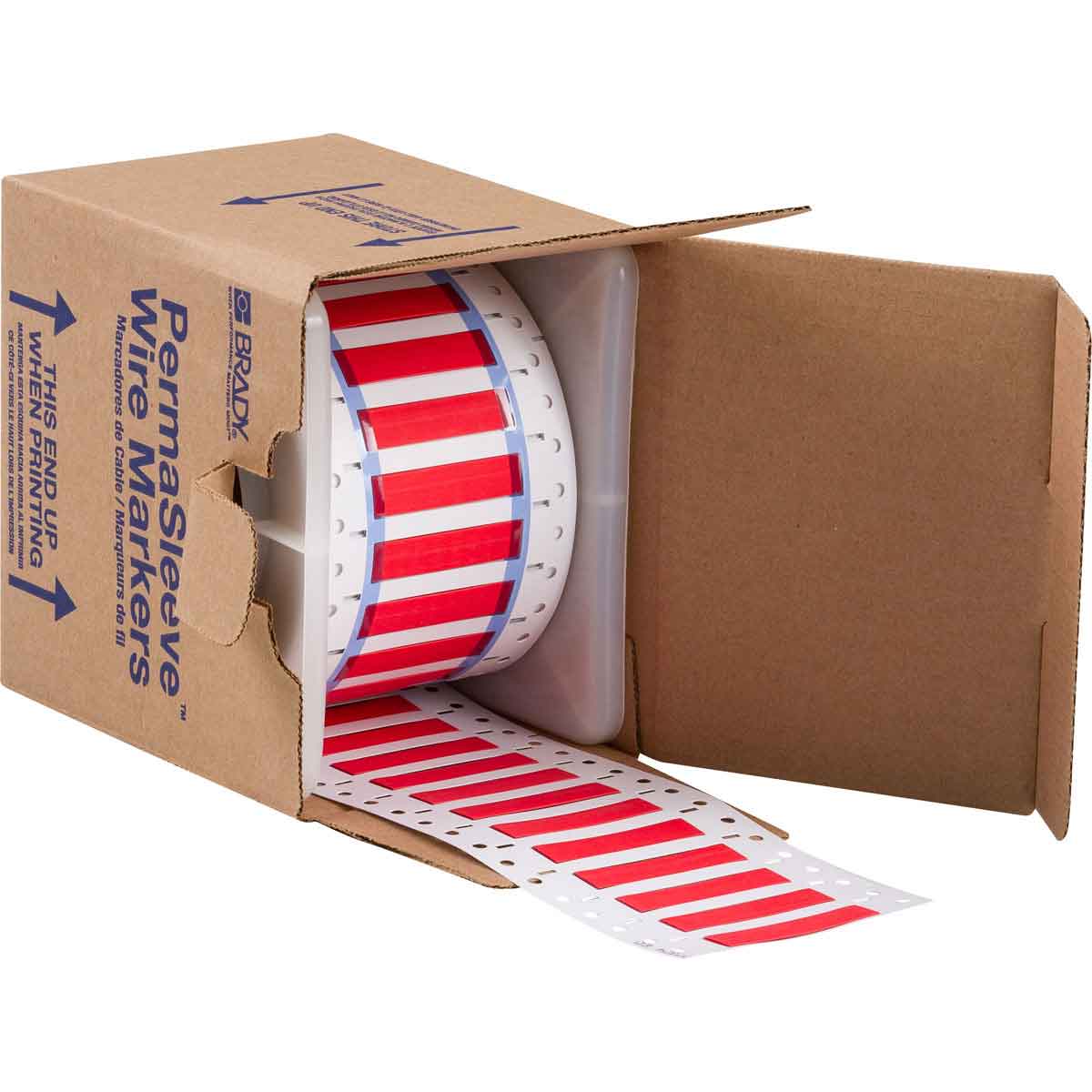 Etiquetas termocontráctiles PermaSleeve para alambres y cables, 1/2" diá., para impresoras con núcleo de 3" - 0.75", rojo, de una cara