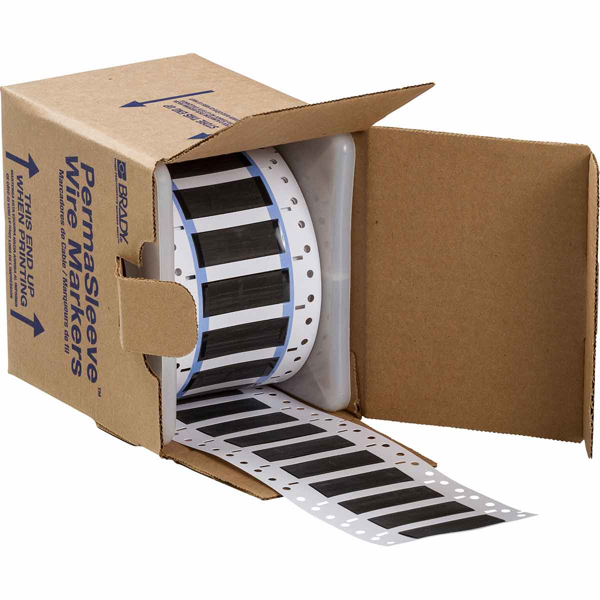 Etiquetas termocontráctiles PermaSleeve para alambres y cables, 3/8" diá., para impresoras con núcleo de 3" - 0.75", negro, de una cara