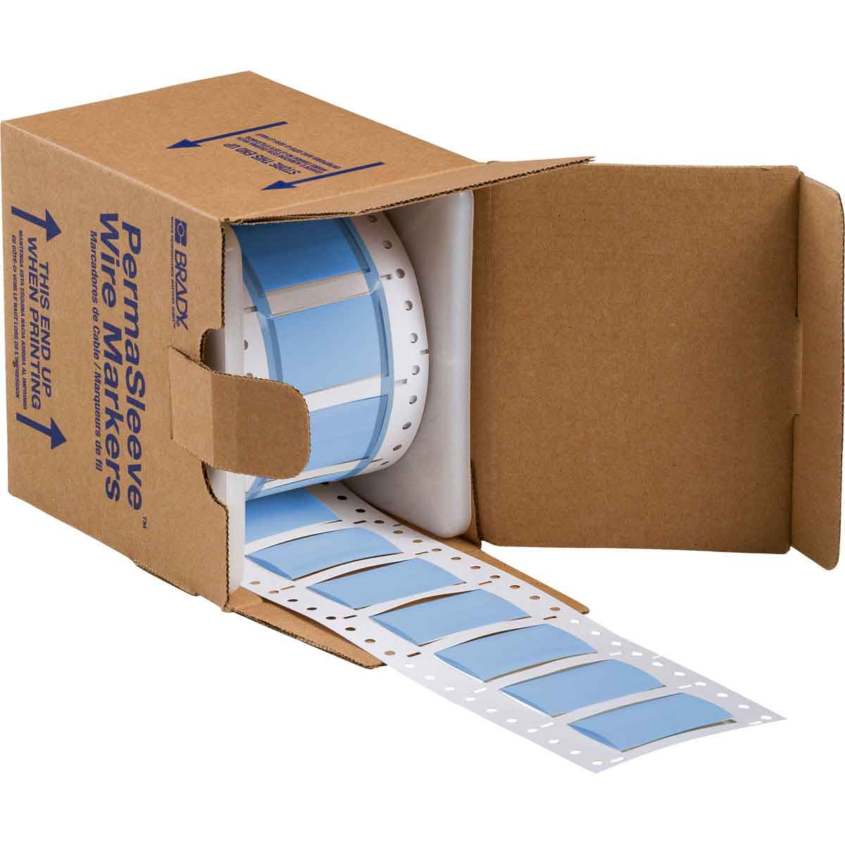 Etiquetas termocontráctiles PermaSleeve para alambres y cables, 3/4" diá., para impresoras con núcleo de 3" - 2", azul, de una cara