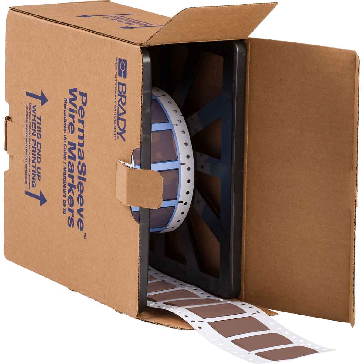 Etiquetas termocontráctiles PermaSleeve para alambres y cables, 3/4" diá., para impresoras con núcleo de 3" - 1", café, de doble cara