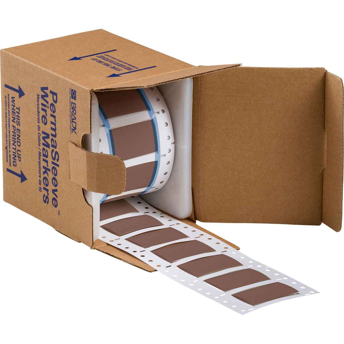 Etiquetas termocontráctiles PermaSleeve para alambres y cables, 3/4" diá., para impresoras con núcleo de 3" - 2", café, de una cara